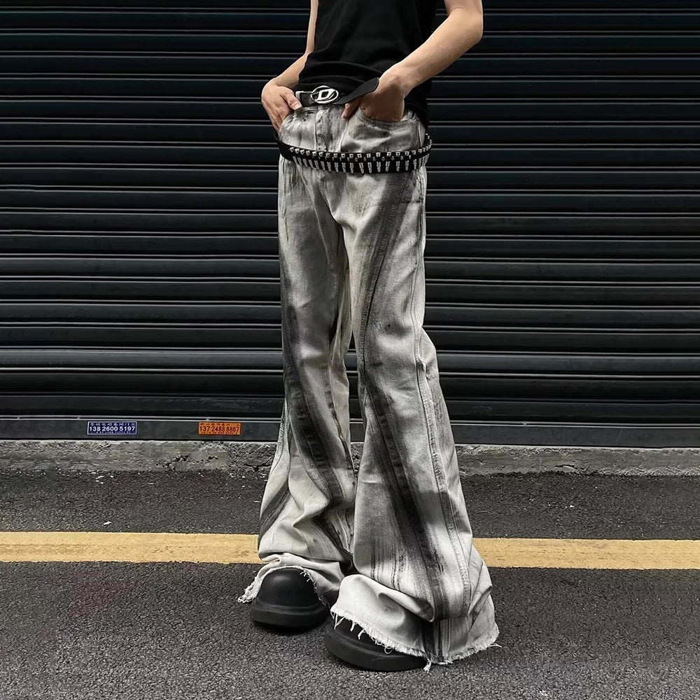 Cyberpunk Gradient Flared Denim Jeans