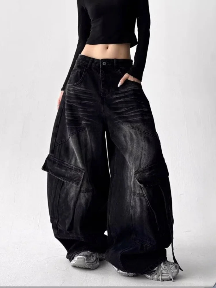 Y2K Dark Distressed Baggy Jeans