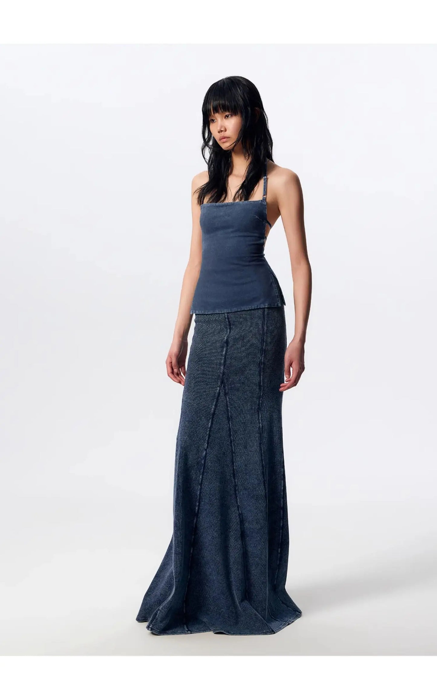Denim Blue Halter Korean Top