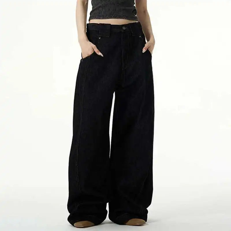 Solid Color Wide Leg Denim Jeans