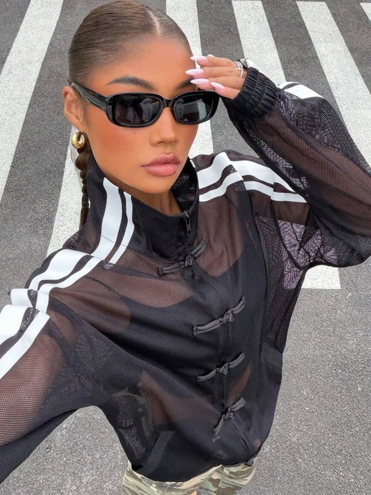 Trendy Sheer Mesh Track Sweatshirt
