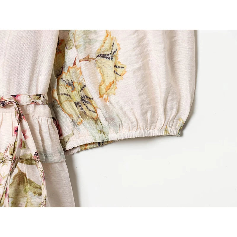 Floral Print Ruffle Wrap Vintage Blouse