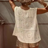 Casual Vacation Loose Solid Vintage Vest Crochet Handmade
