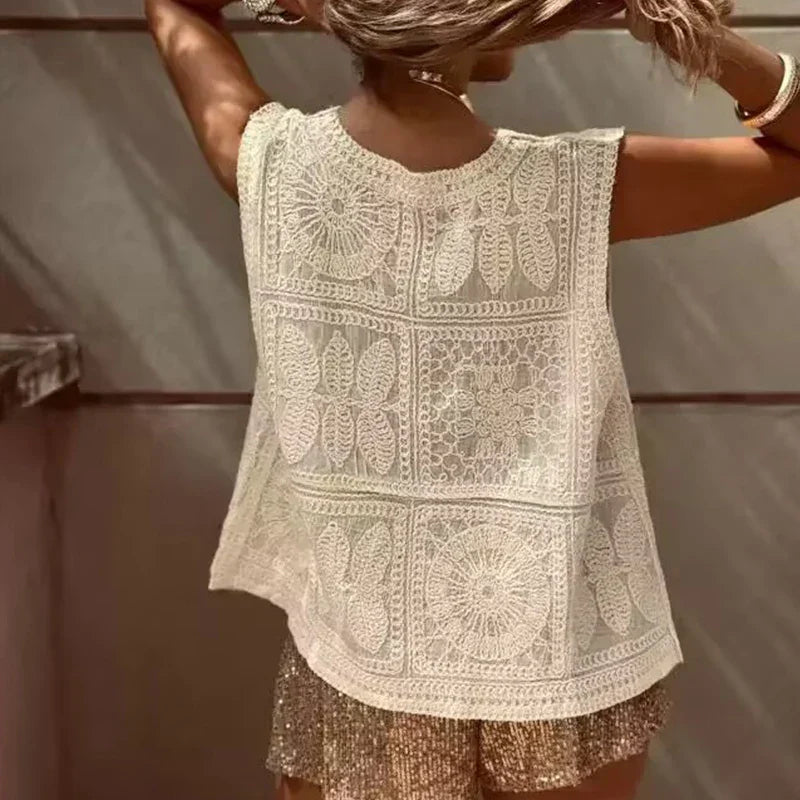 Casual Vacation Loose Solid Vintage Vest Crochet Handmade