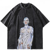 Vintage Robot Graphic Black Oversized T-Shirt