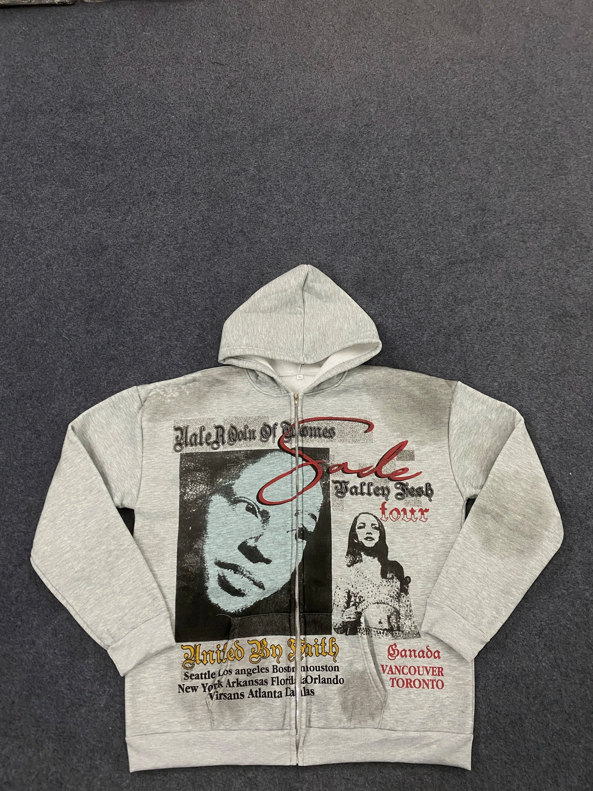 Soft Grunge Face Print Zip Up Hoodie