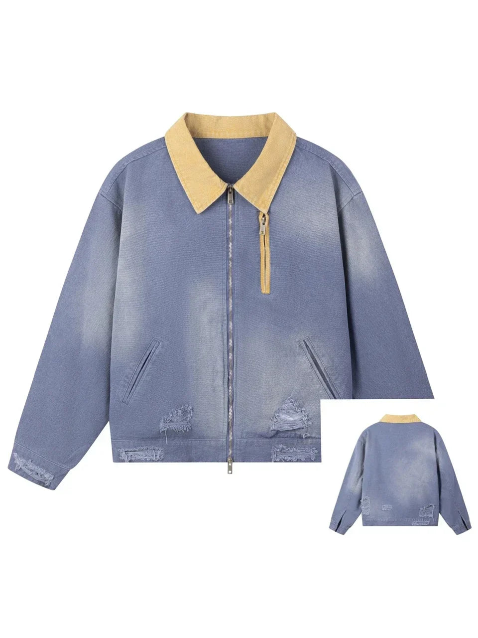 Turn-down Collar Washed Ripped Denim Jacket