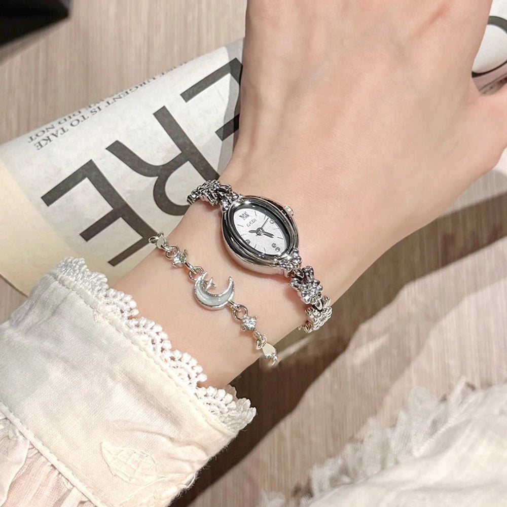 Elegant Oval Diamond Bracelet Wrist Watch