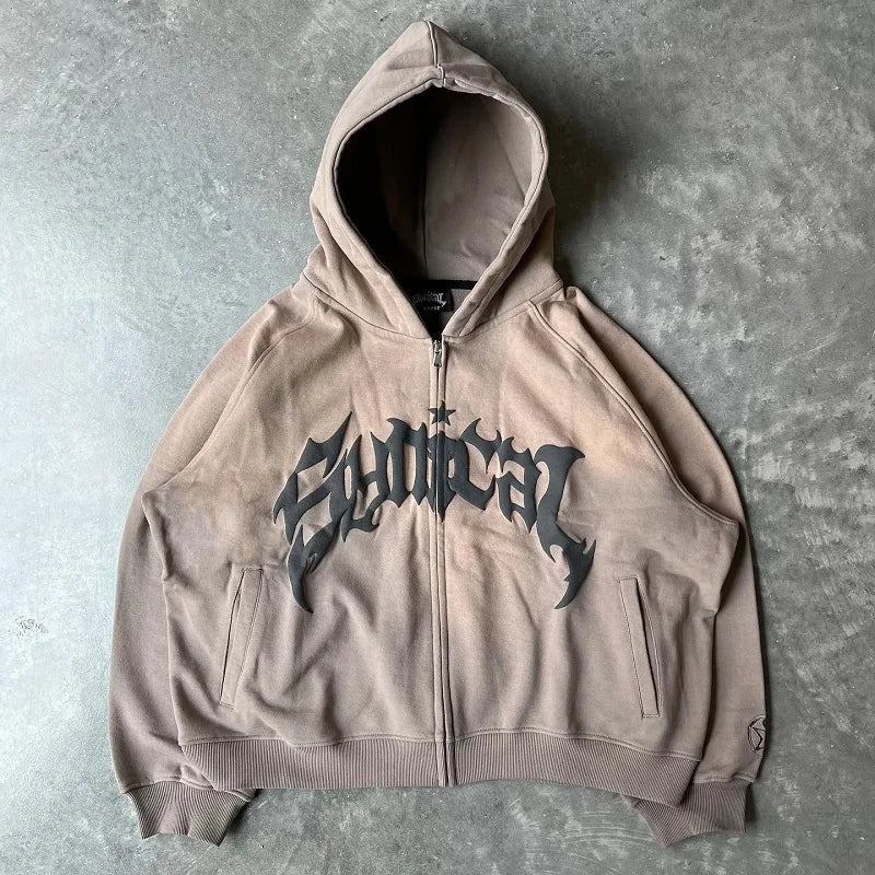 Y2K Letter Print Zip Vintage Hoodie