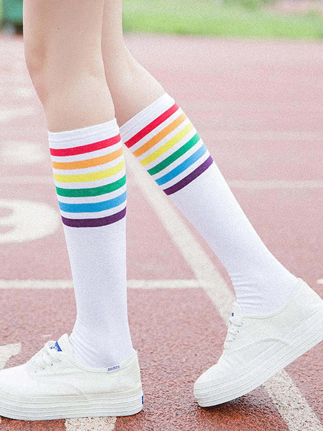 Calf Lolita Girl Rainbow Socks