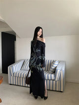 Dark Fairy One Shoulder Floral Maxi Dress