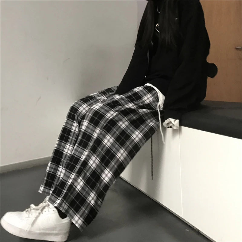 High Waisted Plaid Baggy Pants