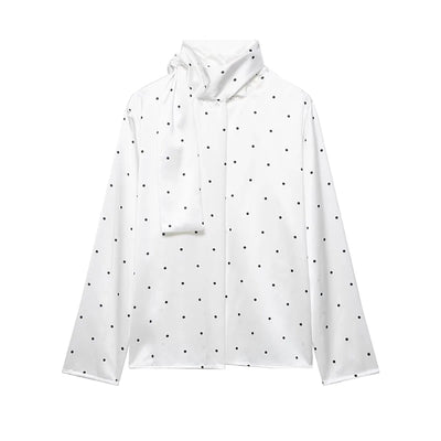 Scarf Style Collar Polka Dot Satin Blouse