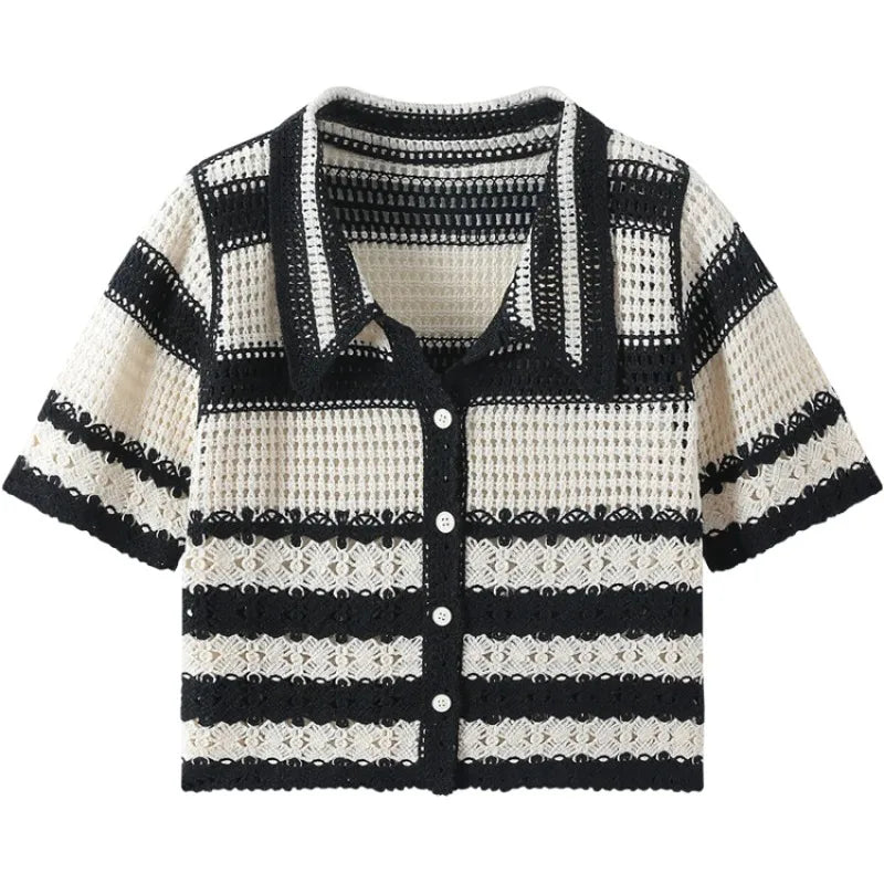 Handmade Crochet Striped Knitted Vest
