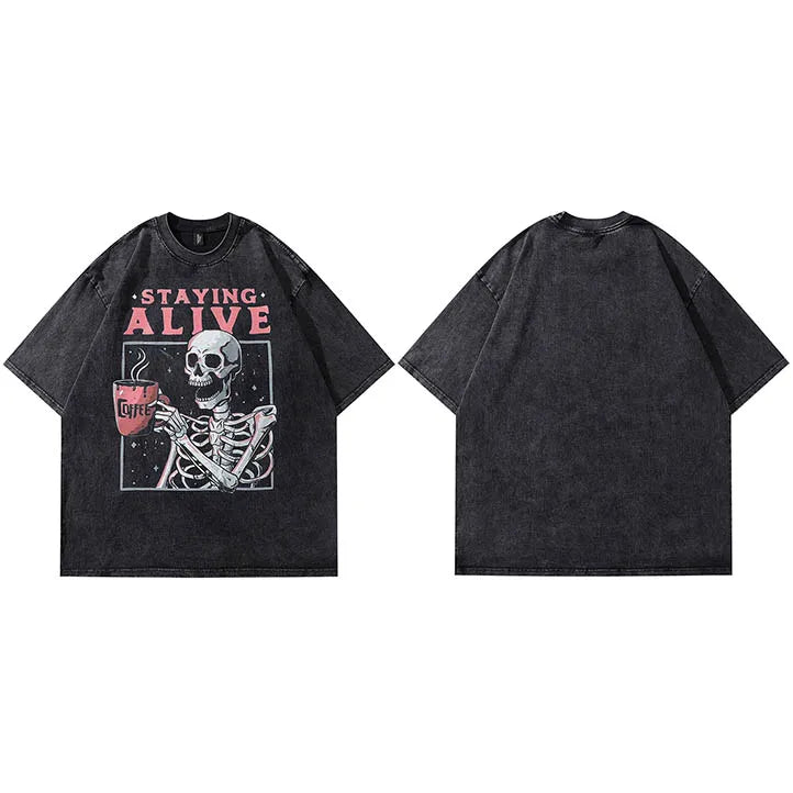 Retro Washed Black Skull Oversized T-Shirt