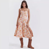 Vintage Floral Pattern Midi Dress