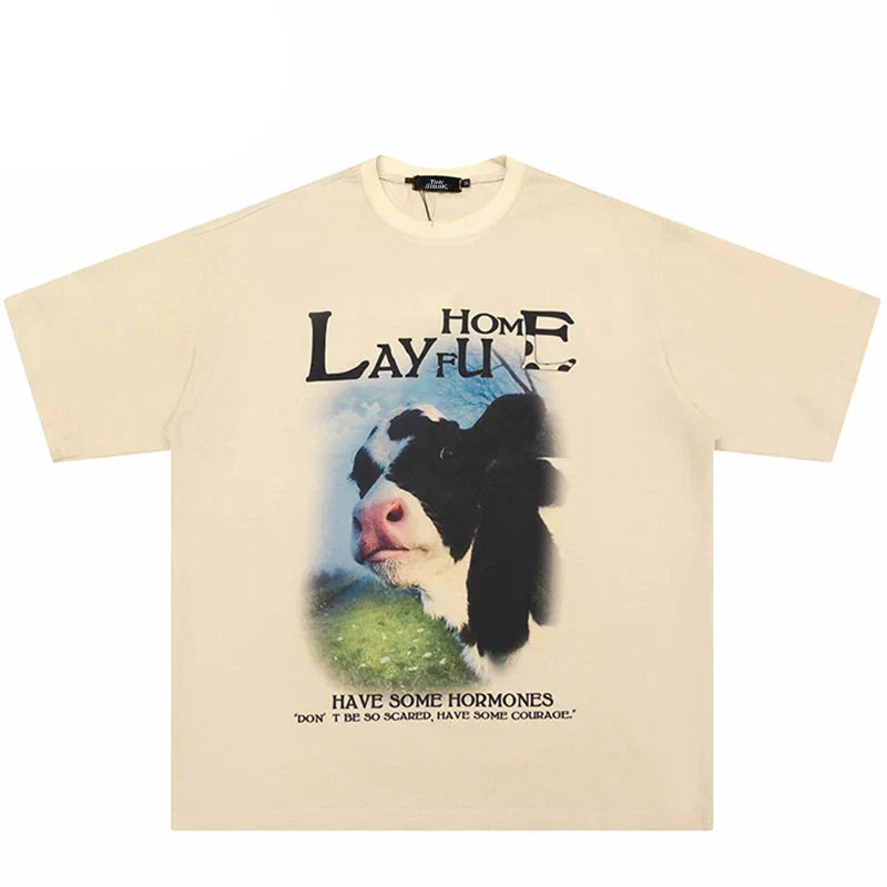 Cow Letter Print Oversized T-shirt