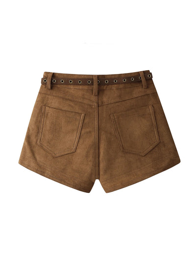Pantalones cortos de gamuza con cinturón estilo Y2K