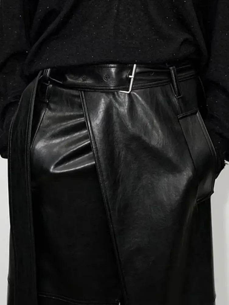 Shiny Black Soft Leather Floor Length Skirt