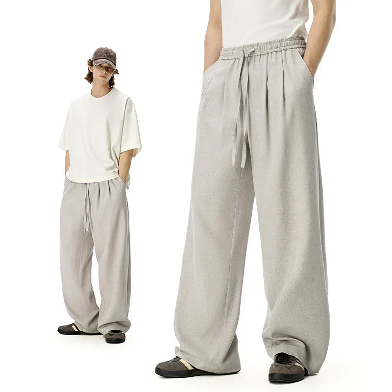 Drawstring Straight Leg Loose Fit Linen Pants