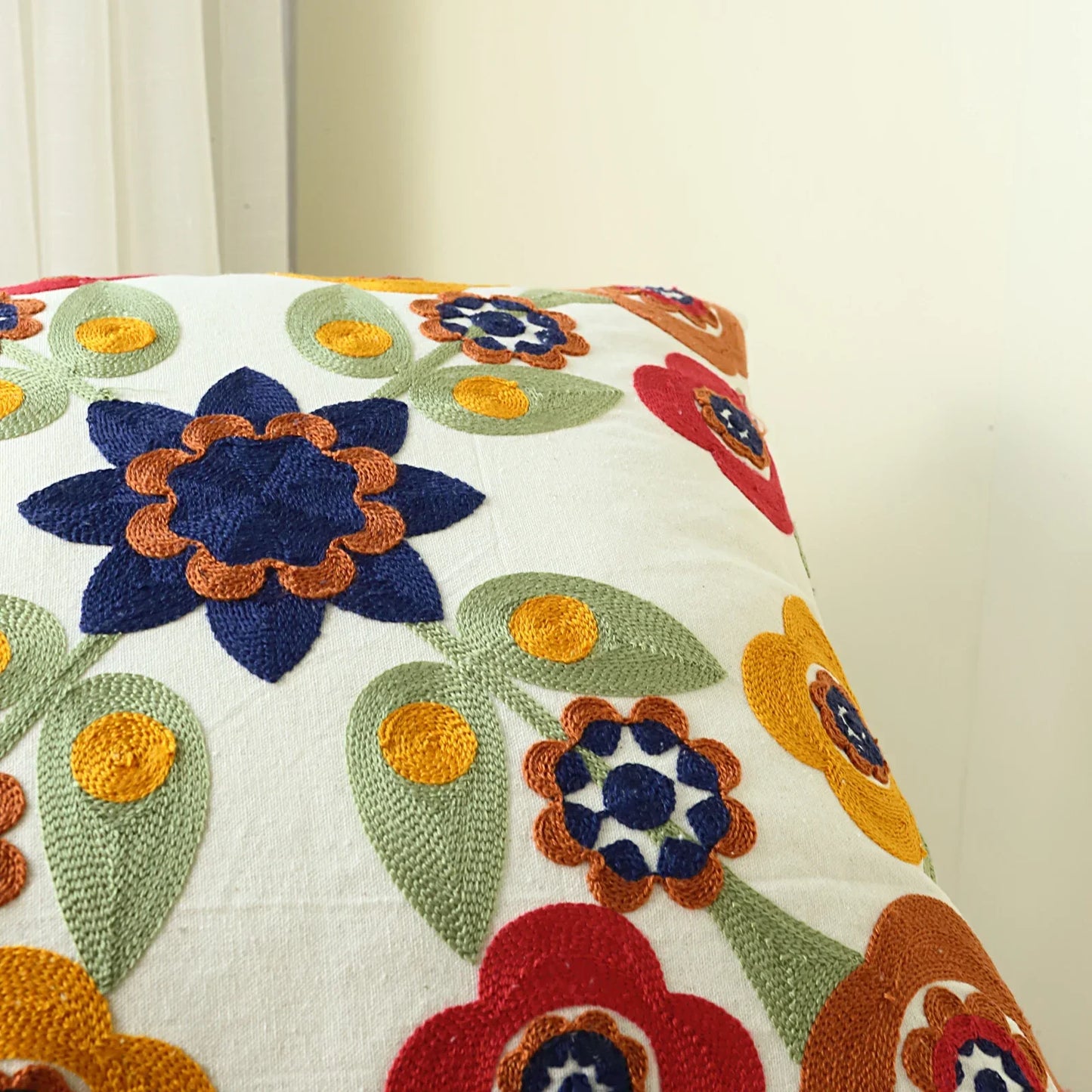 1pc, Vibrant Canvas Flower Embroidery Pillow Cover for Home Decor and Comfortable Sleeping