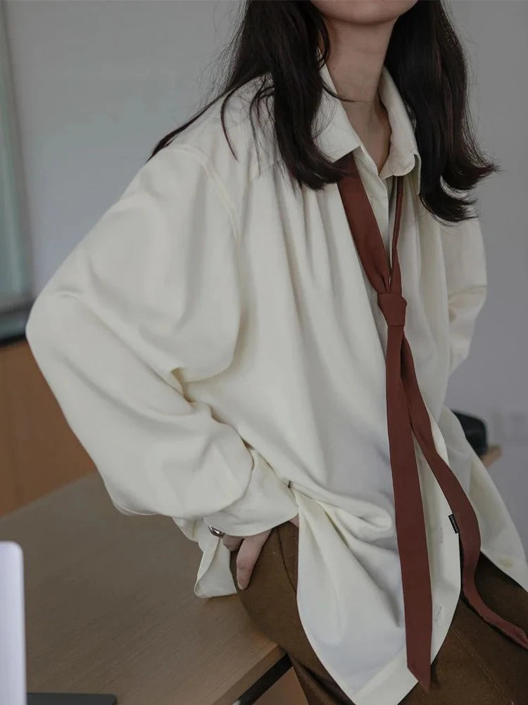 Autumn White Korean Style Shirt