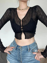 Black Mesh Cropped Blouse