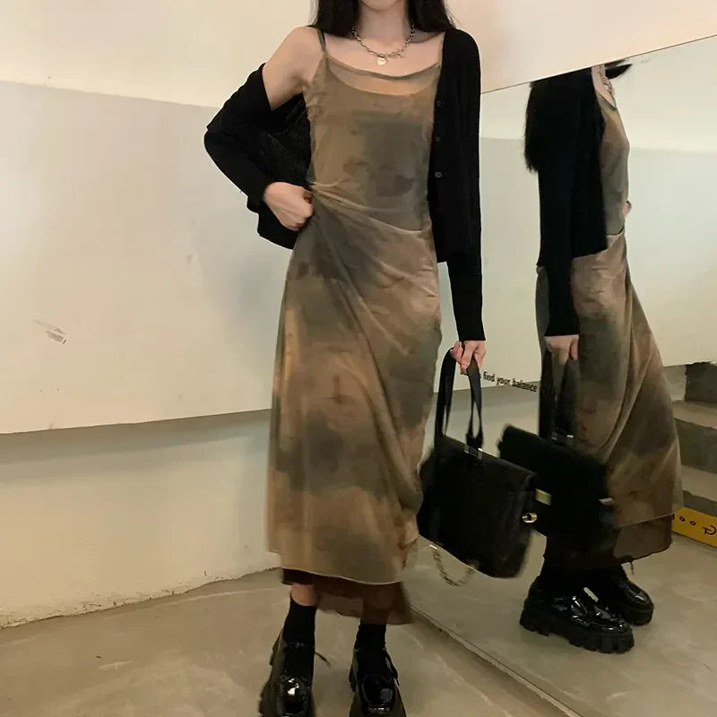 Vintage Tie Dye Mesh Maxi Dress