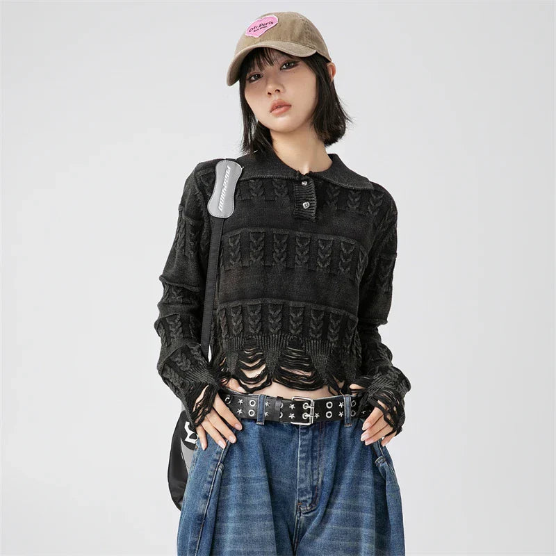 Knitted Ripped Cropped Sweater