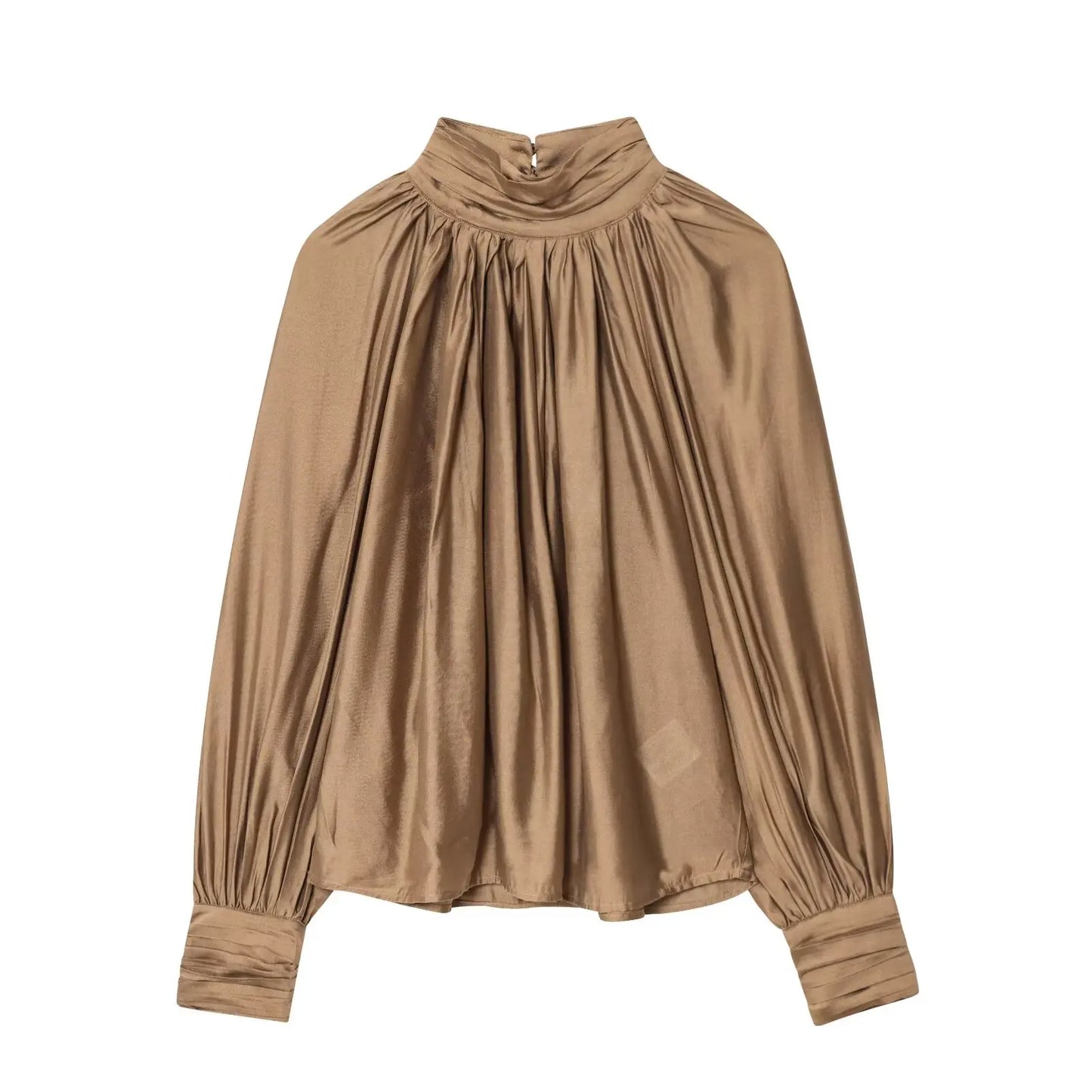 Half High Collar Pleated Long Sleeve Office Shirt
