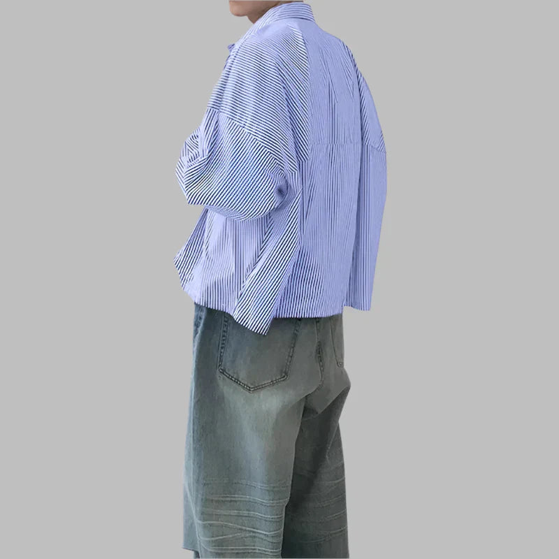 Striped Lapel Long Sleeve Shirt