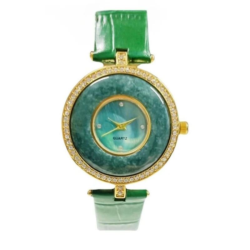 Vintage Round Jade Women's Watch