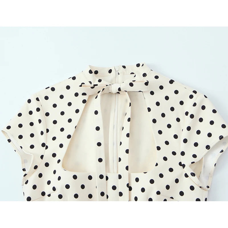 Bow Tie Short Sleeve Polka Dot Dress