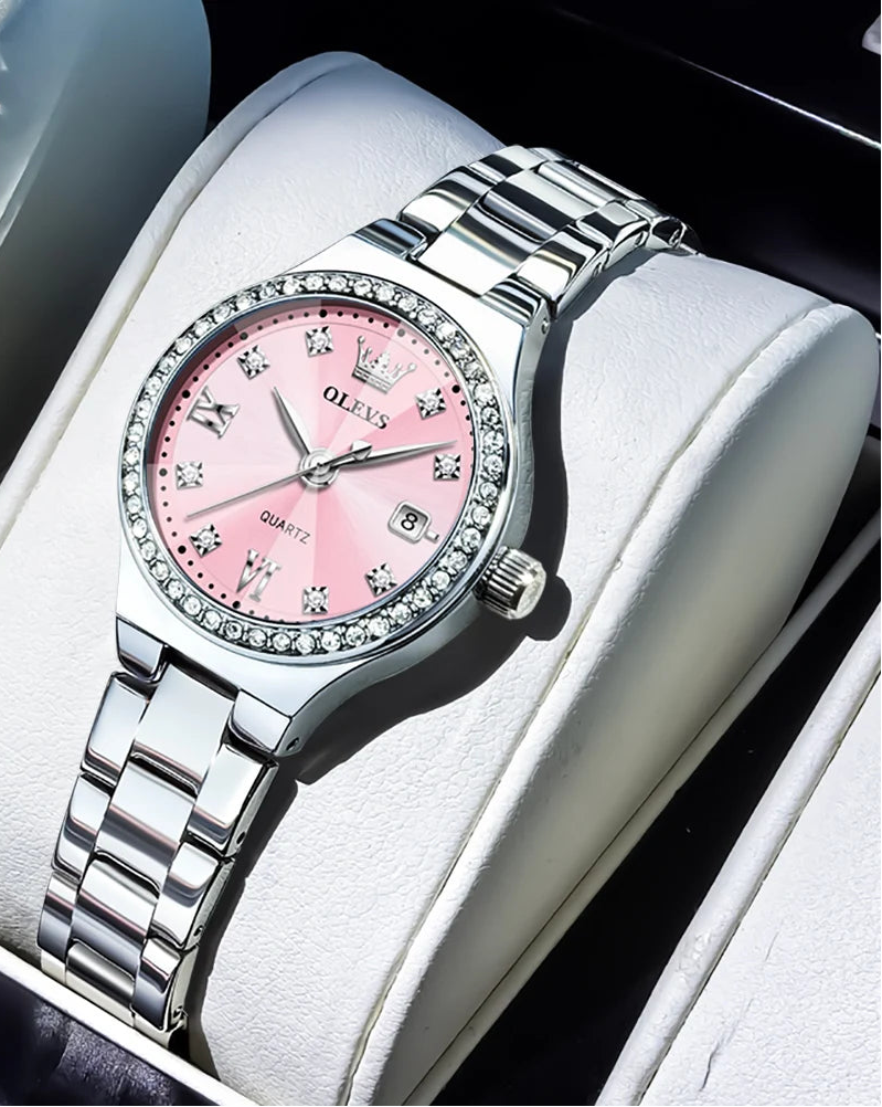 Solid Steel Strap Diamond Quartz Watch