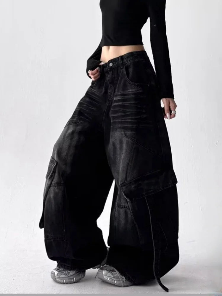 Y2K Dark Distressed Baggy Jeans