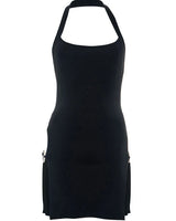 Baddie Solid Color Metal Buckle Mini Dress