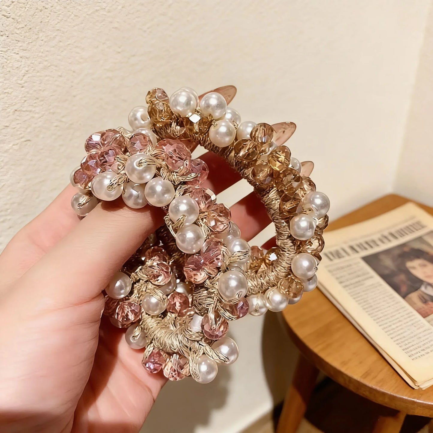 Faux Pearl Beaded Ponytail Holder