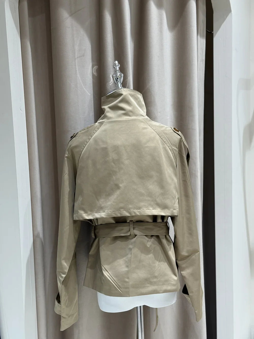 Belted Double Breasted Stand Collar Trench Coat