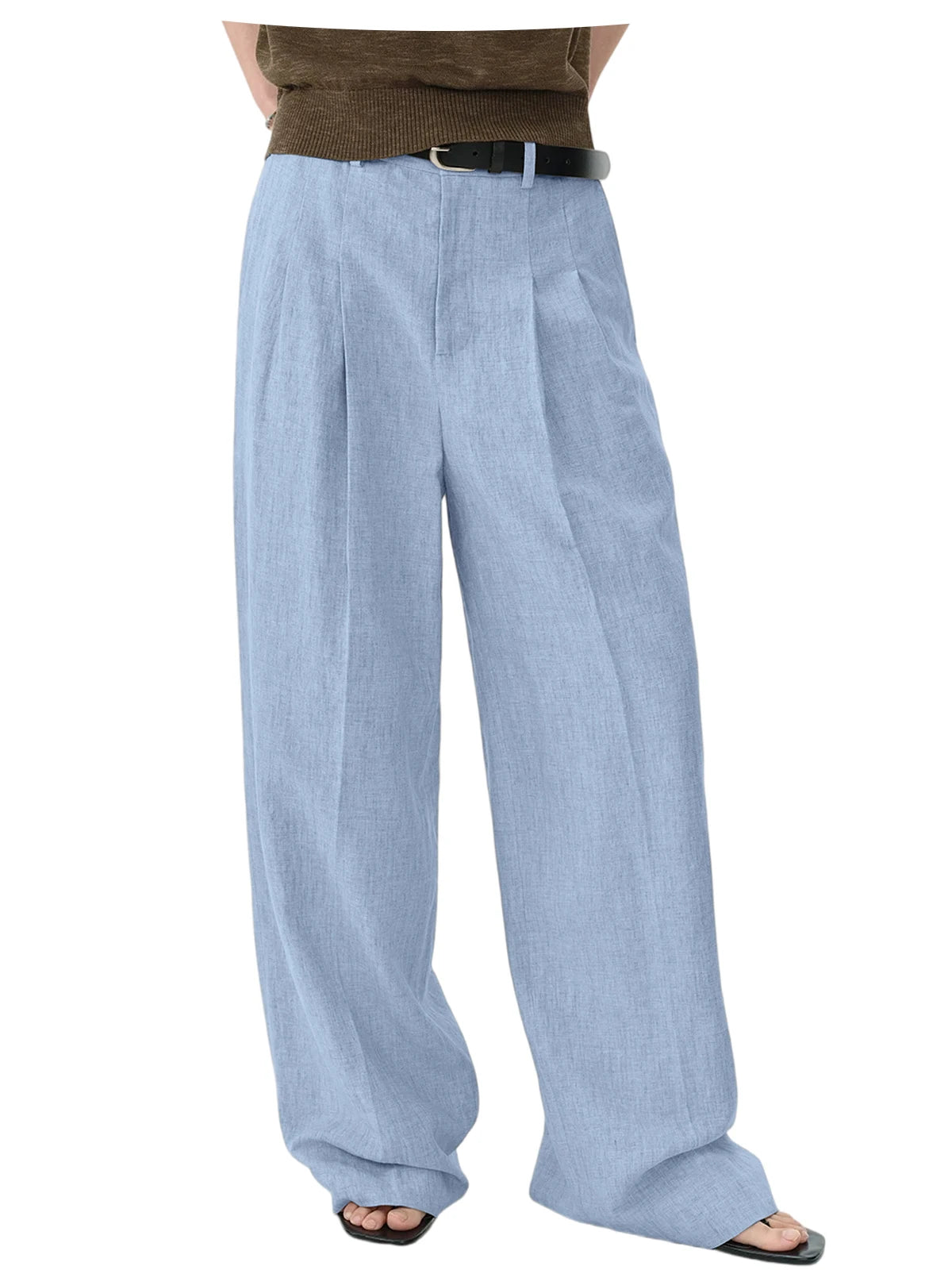 High Waist Pleated Linen Wide Leg Pants