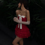 Coquette Red Strapless Bow Set