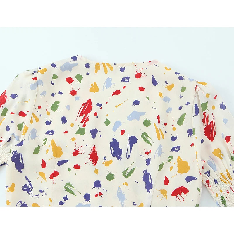 Colorful Paint V Neck  French Wrap Dress