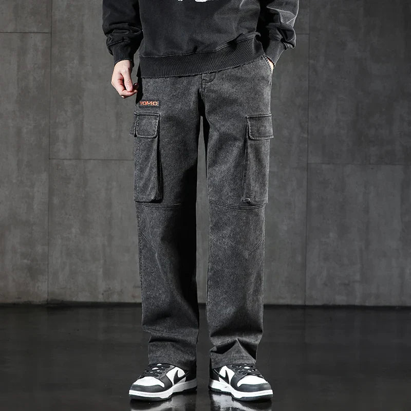 Faded Straight Leg Cargo Jeans