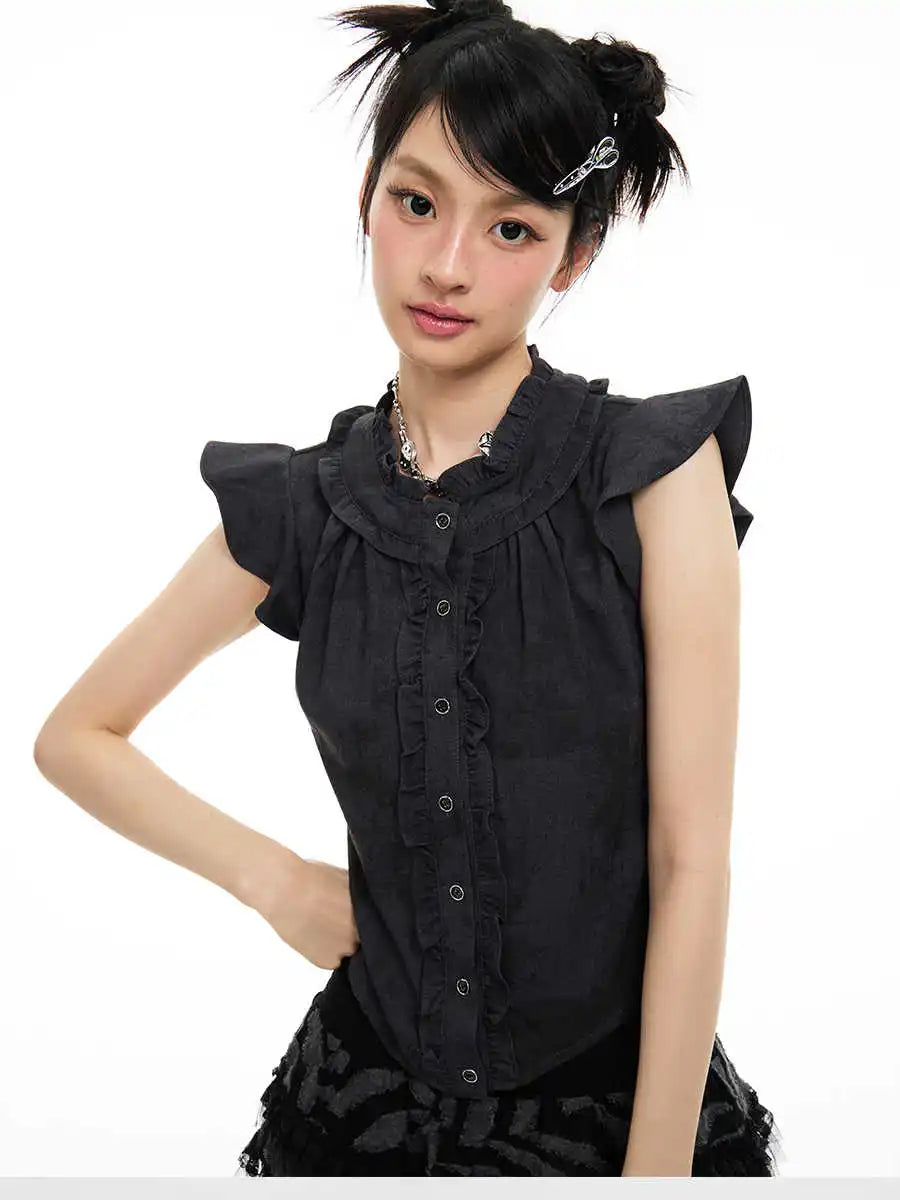 Women Sleeveless Black Ballet Core Blouse