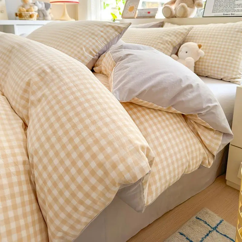 Vintage Cozy Pink Plaid Bedding Set