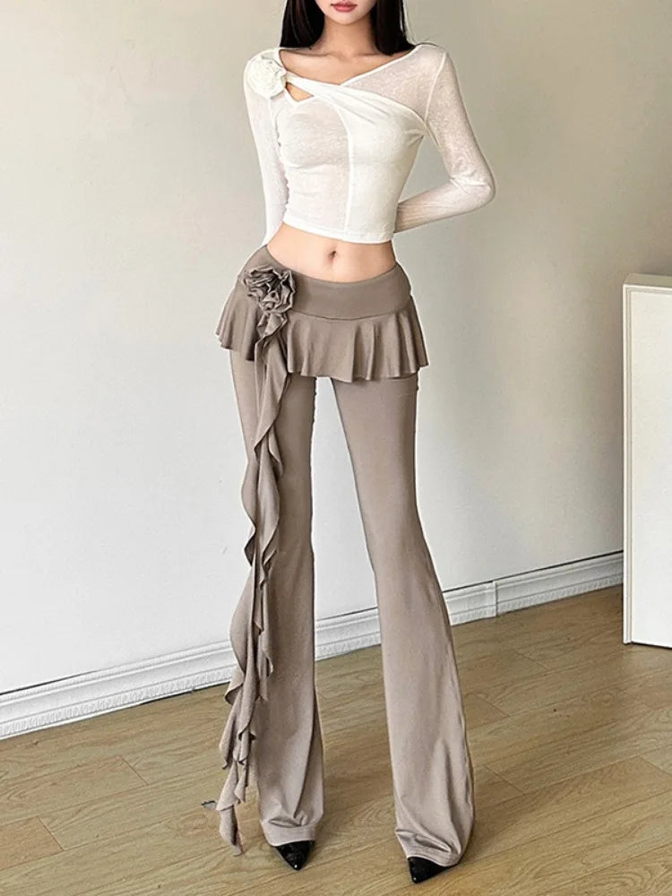 Ruffled Flower Straight Leg Pants