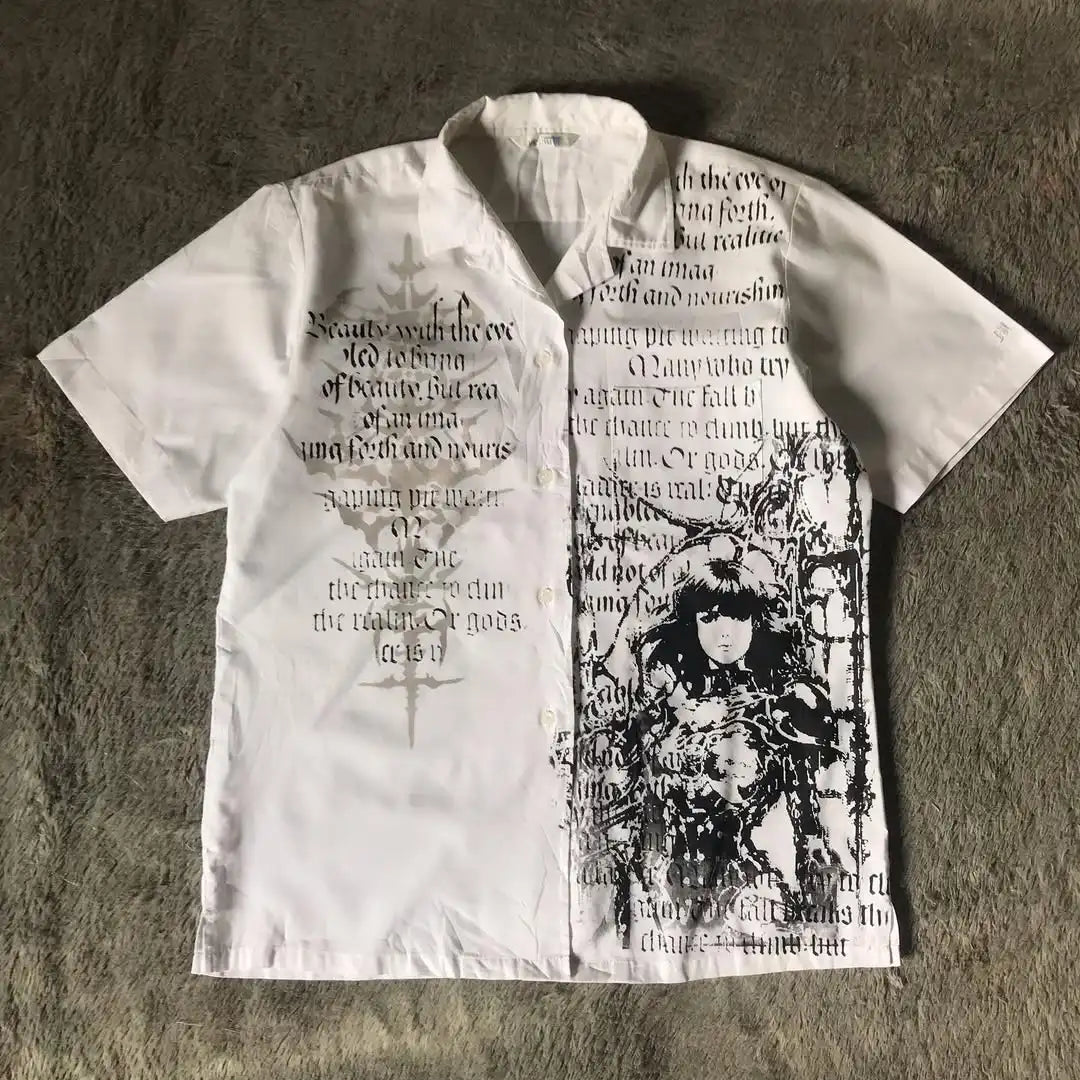 Y2K Black Retro Gothic Skull Print Shirt