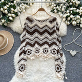 Handmade Knitted V-Neck Wavy Striped Crochet Sweater