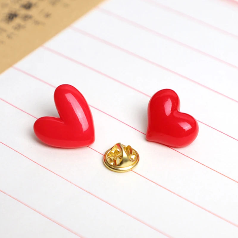 Women Cute Red Heart Brooches