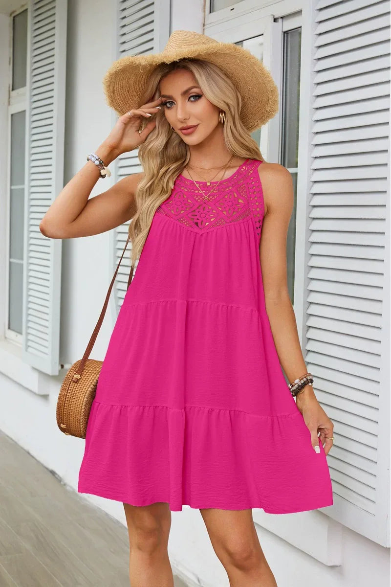 Women's Summer Halter White Boho Mini Dress