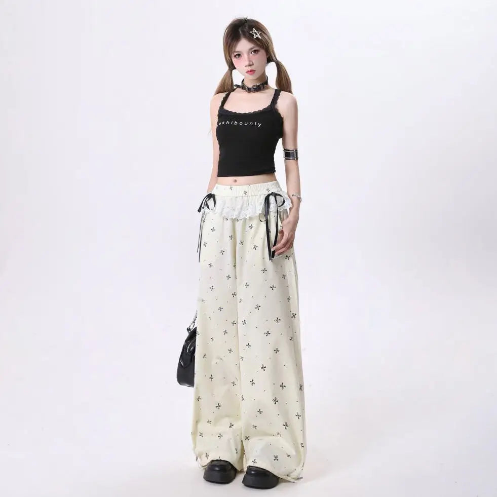 Coquette Bow Dotted Wide Leg Pants